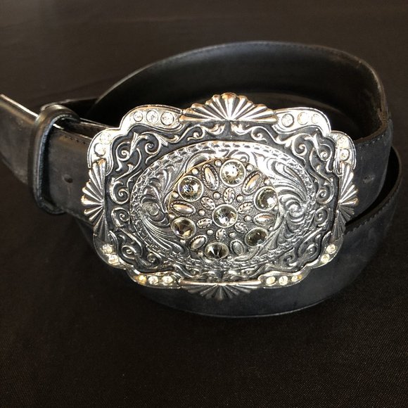 Silver Creek Accessories - Silver Creek Black Leather Belt with Silver Buckle